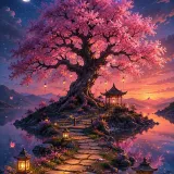 Enchanted Sakura Lake – Digital Art