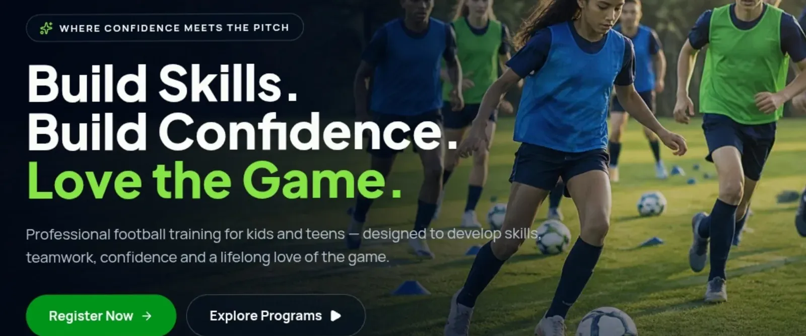 GrassKick Academy – Kids & Teens Football Registration Landing Page Template