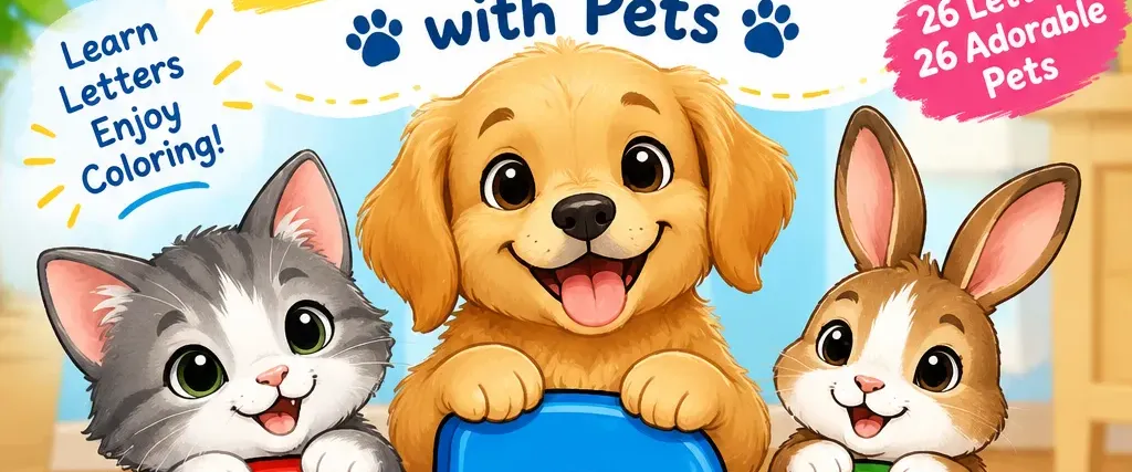 English alphabet coloring book with animals