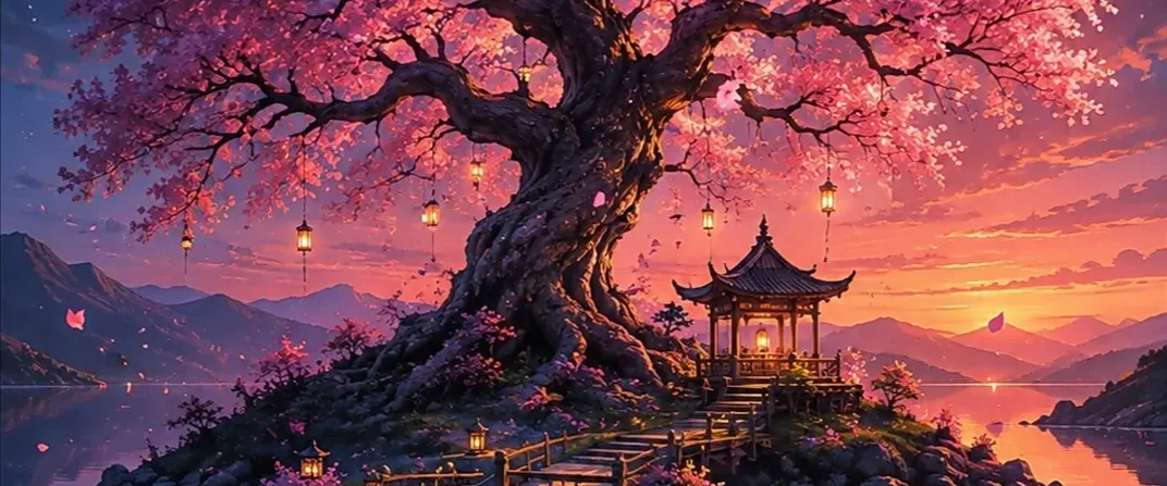 Enchanted Sakura Lake – Digital Art