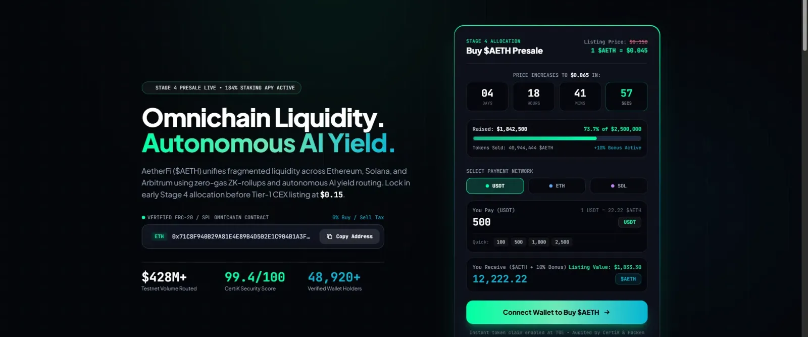 AetherFi ($AETH) — Web3 DeFi Protocol & Token Presale Launchpad Template