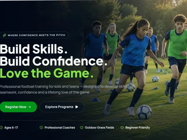 GrassKick Academy – Kids & Teens Football Registration Landing Page Template
