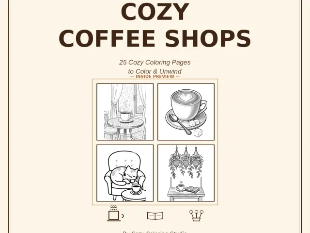Cozy Coffee Shops Coloring Book – 30 Printable Coloring Pages