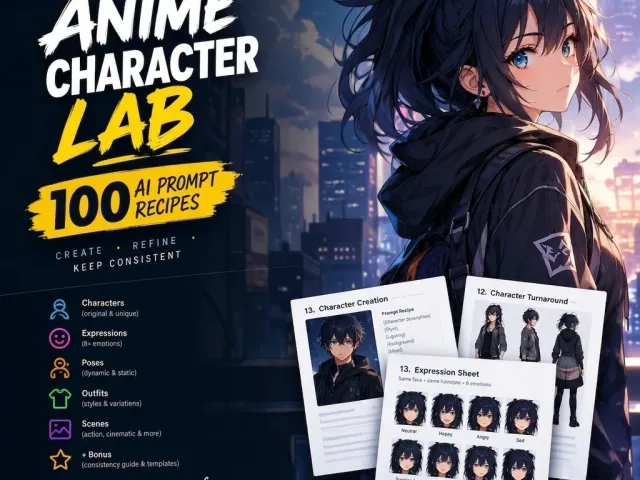 Anime Character Lab — 100 Prompt Recipes for Consistent Anime Characters