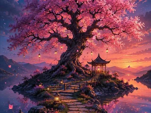 Enchanted Sakura Lake – Digital Art