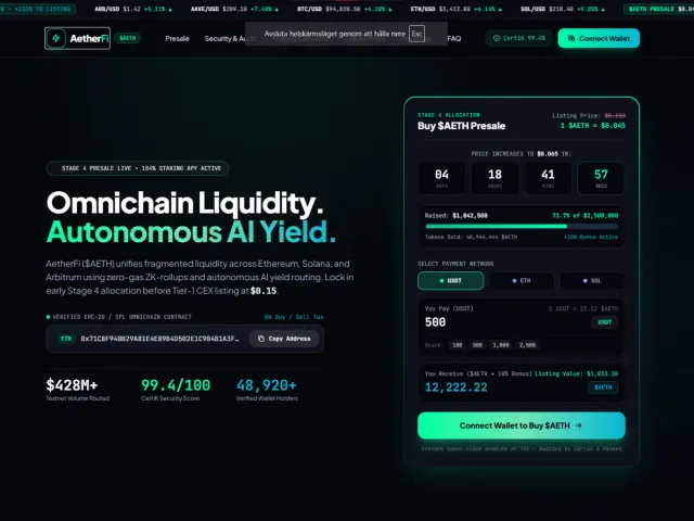 AetherFi ($AETH) — Web3 DeFi Protocol & Token Presale Launchpad Template