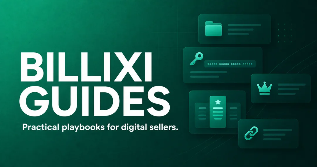 Billixi Guides editorial card with digital product, license, and affiliate symbols