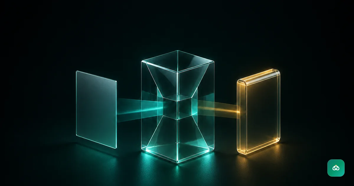 A glass generative prism turning creative files into digital products displayed in an online storefront