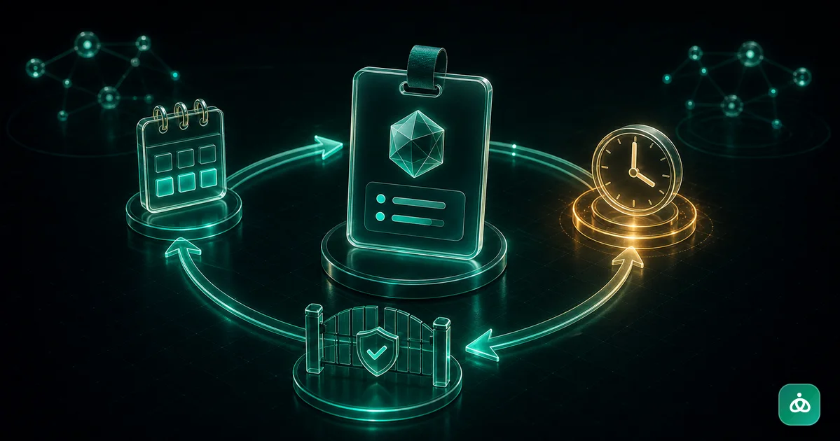 A glass membership pass moving through renewal, expiry, and safe access recovery